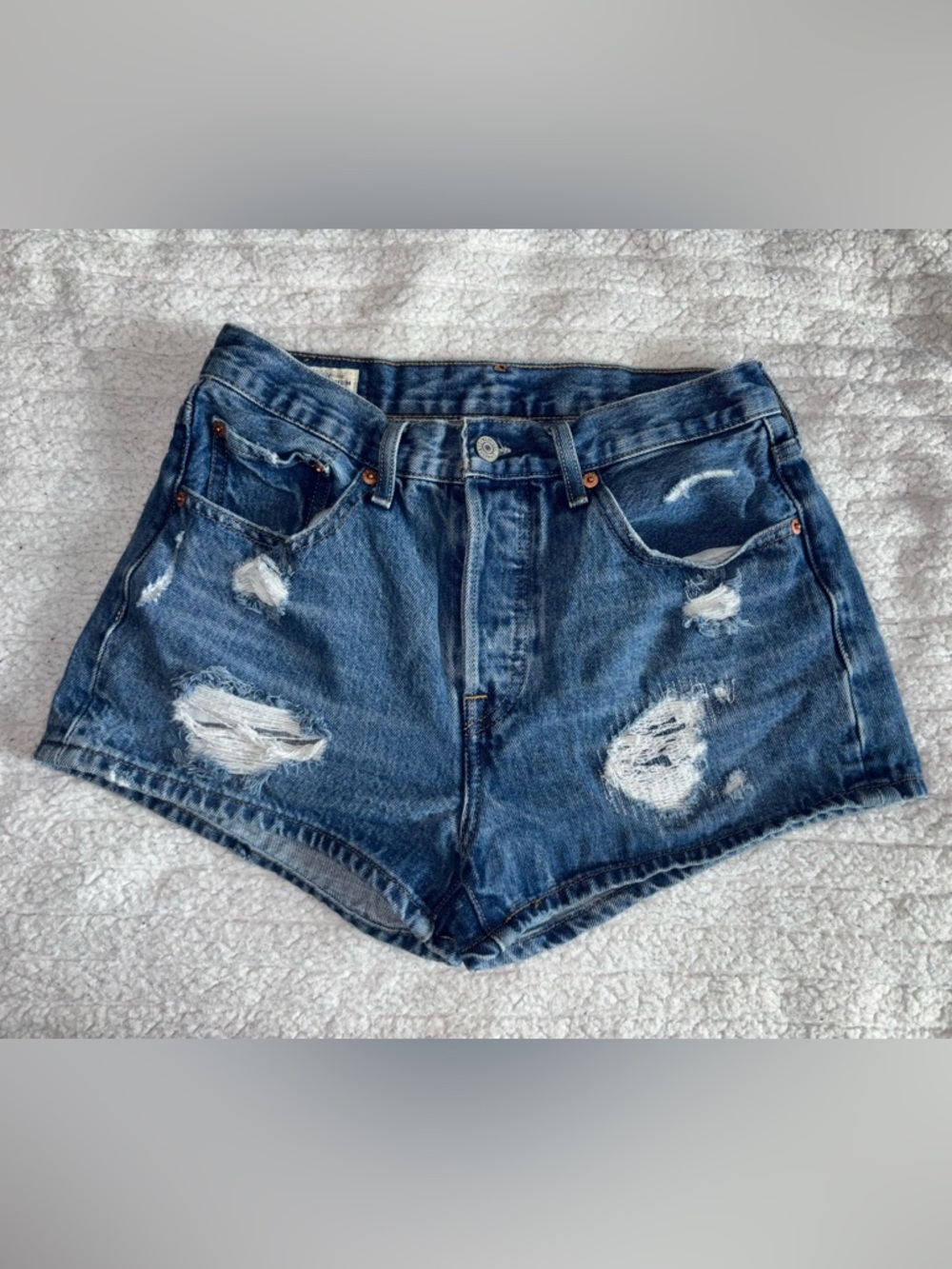 Levi's Ripped Dark Blue Denim High-Rise Shorts
